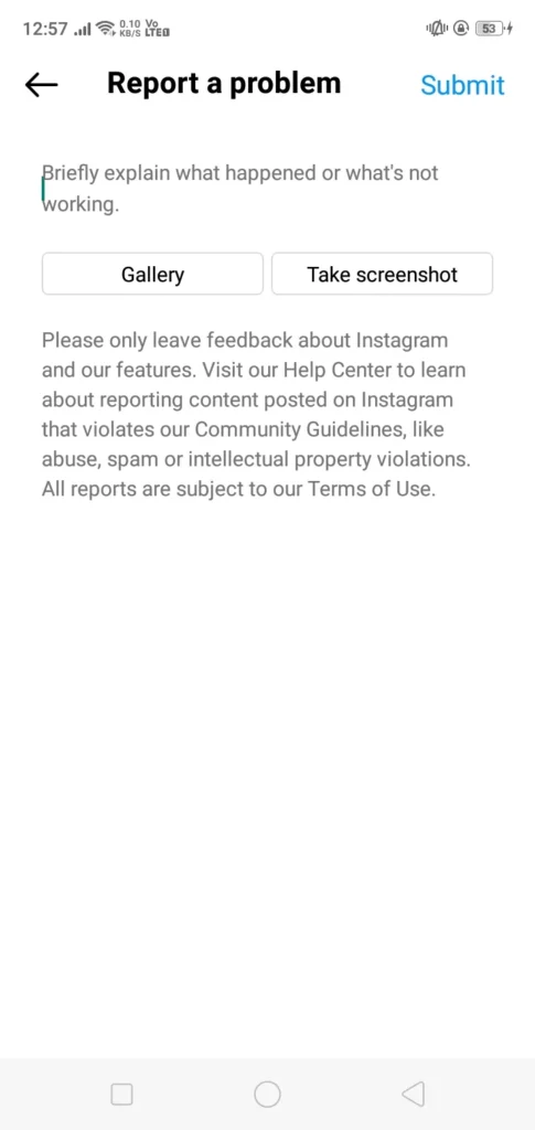 Report a problem Instagram 